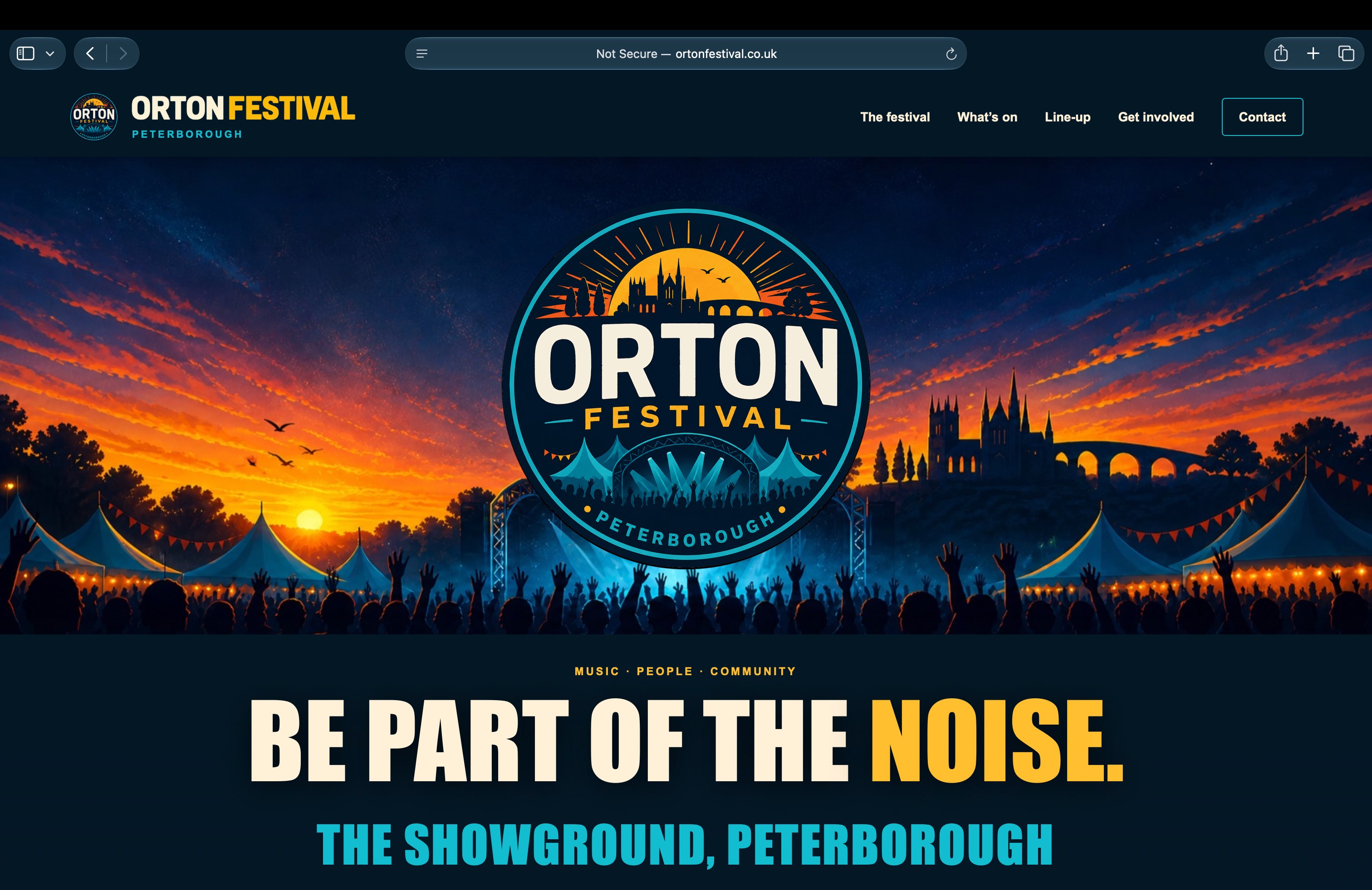 Orton Festival website with colourful festival artwork and Peterborough branding